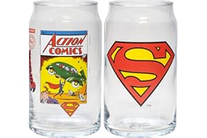 Spoontiques Superman Glass Set - 2 Unique Glasses Per Set in Colorful Decorative Gift Box - 16oz - 5 1/4" Tall