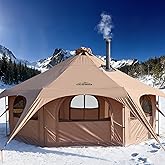 WildFinder 16.5ft Canvas Bell Tent, Large Yurt Tent with Stove Jack for Camping & Glamping, 55" High Walls, Maximum Space, Waterproof 4 Season Hot Tent with 8 Mesh Windows & Removable Floor