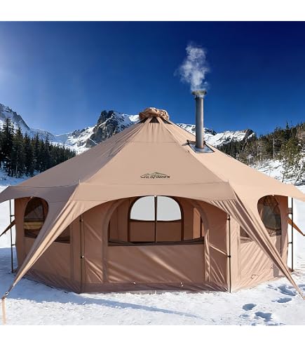 PlayDo 5M/16.4ft Waterproof Cotton Canvas Wall Tent Bell Yurt with Stove Flue Kit for 6-8 Person Camping Hiking Hunting Festival Party : Sports & Outdoors