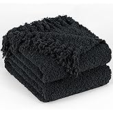 LONG CREATE Throw Blanket for Couch, Black Luxury Knitted Throws 50"x60", Textured Blankets with Handmade Fringe Tassels for Bed Sofa Decorative, Chunky Soft Farmhouse Boho Home Decor