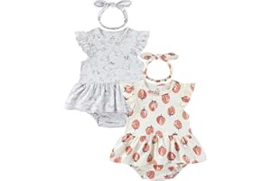 ZAVBABY Baby Girls Romper Summer Ruffled Sleeve Bodysuit Dresses Infant Girl Clothes