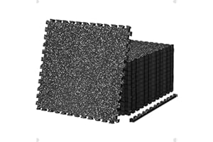 AIRHOP 0.79in Thick 48 Sq Ft Exercise Equipment Mats, 12 Tiles Upgraded Rubber Top with High Density EVA Foam, Large Interlocking Puzzle Gym Flooring for Home Gym, Heavy Weight Workout,Black & White