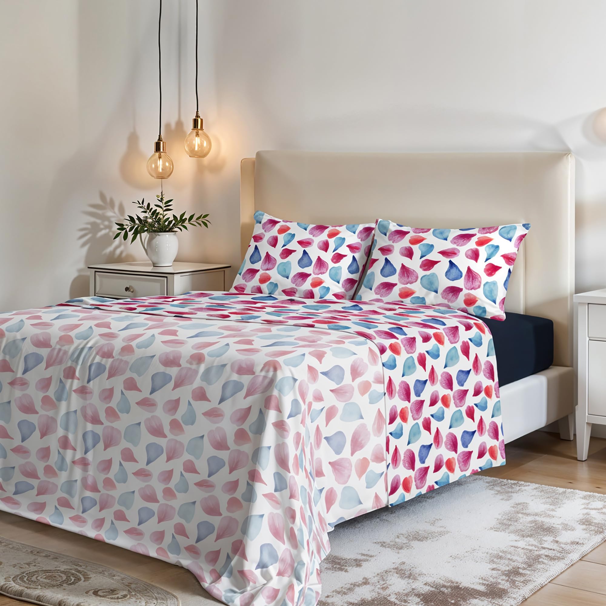 Italian Bed Linen MB Home Italy “Fantasy” Bed Sheets Set, Petali, Double