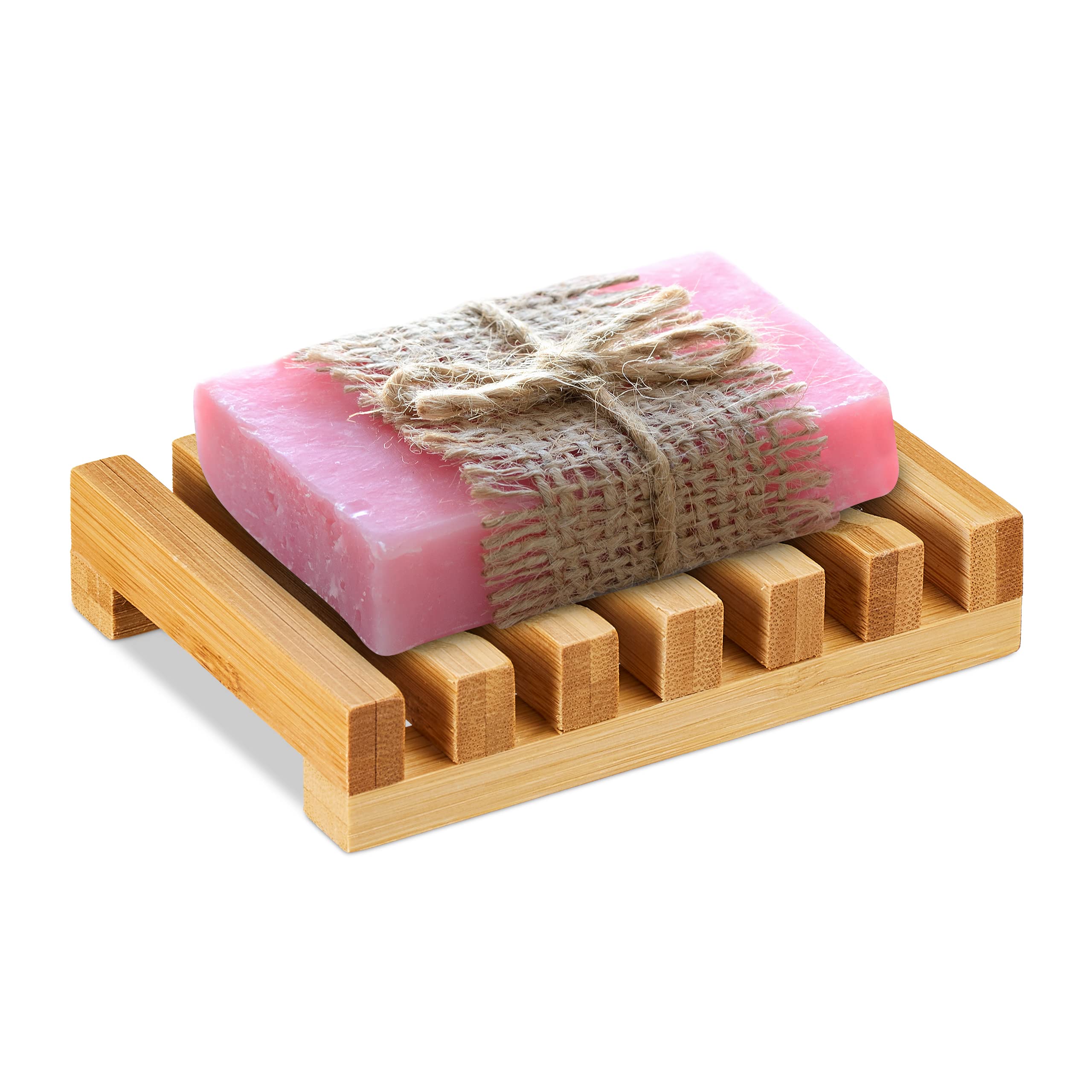 Relaxdays Bamboo Soap Dish, Grid Design, Moisture-Resistant Bathroom Soap Holder, Shower, Sink, WxD 11.5 x 8.5, Natural