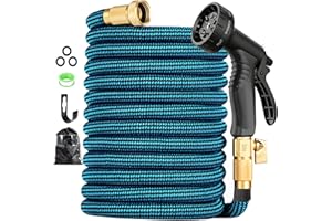 Expandable Garden Hose 30ft Water Hose with 10 Function Nozzle Flexible Expending Hose Kink Free, 3-Layers Latex and 3/4 Soli