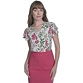 Tommy Hilfiger Womens Short Sleeve Flutter Sleeve V-Neck Top