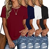 Neer 4 Pack Women's Crew Neck T Shirts Summer Short Sleeve Casual Basic Tops Loose Fit Flat Hem Tees