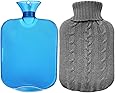 All one tech Transparent Classic Rubber Hot Water Bottle with Knit Cover - Blue