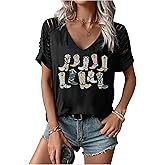 Womens Cut Out Cold Shoulder T Shirts Boho Floral Graphic Tshirts Nashville Country Lacerated Sleeve Cowgirls Tee Tops