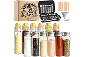 Portable Travel Camping Spice Kit - 12Pcs Spice Jars Set: 6 Mini Salt and Pepper Shakers + 6 Spice Containers Squeeze Bottles