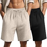 Evervibe 2 Pack Men's Big and Tall Cotton Linen 9" Inseam Shorts Drawstring Summer Casual Beach Bermuda with Pockets