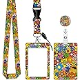 ID Badge Holder with Lanyard, Retractable Badge Holders Reels with Lanyards Adjustable, for Women Kids Teacher Nurses Doctor Student(Cute Cartoon Flower)