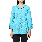 Woven Texture Button Front Wire Collar Three Quarters Sleeve
