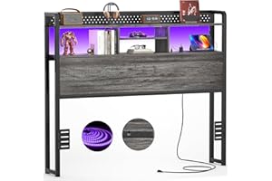 Unikito Headboard for Full Size Bed with Storage Shelf, Head Board with 3 Outlets and 2 USB Ports, Headboards with RGB LED Light, Height Adjustable, Sturdy and Stable, Easy Assembly,Black Oak