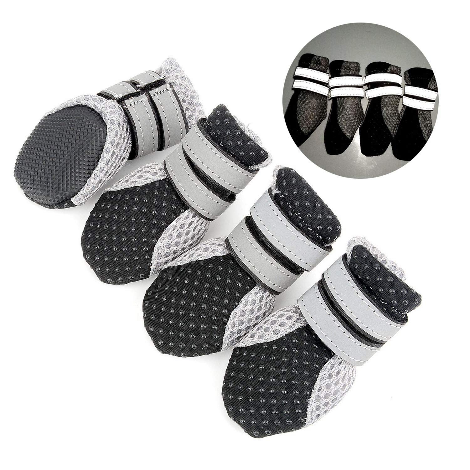 Zunea Paw Protector Dog Boots Summer Non-slip Small Dog Booties Reflective Breathable Soft Mesh Puppy Dog Shoes Heat Resistant for Hot Weather Hot Pavement Black mini S
