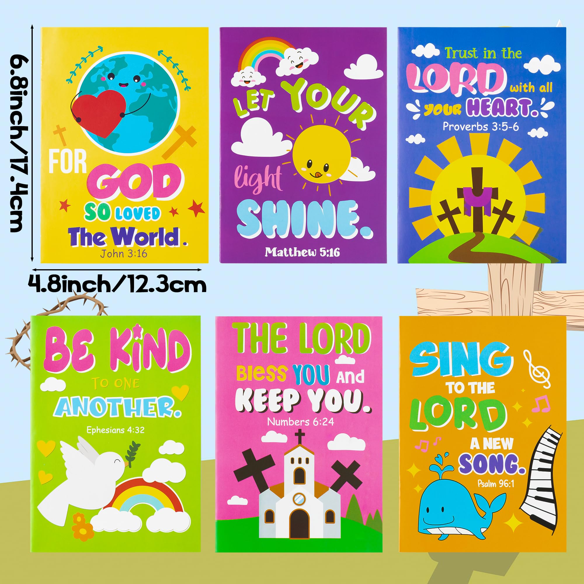 24Pcs Bible Coloring Books Religious Theme DIY Color-in Pages with Inspirational Words Drawing Holiday Christian Activity Supplies for Sunday School Classroom Rewards Artwork Gift for Kids