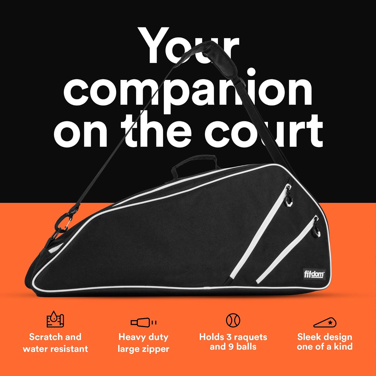 Fitdom Black Tennis Racket Bag - Can Carry Up to 3 Racquets. Perfect for Men, Women, Junior & Kids. Made from Heavy Duty Zipper & Durable Exterior for Your Gears, Towels, Balls and Accessories. : Sports & Outdoors