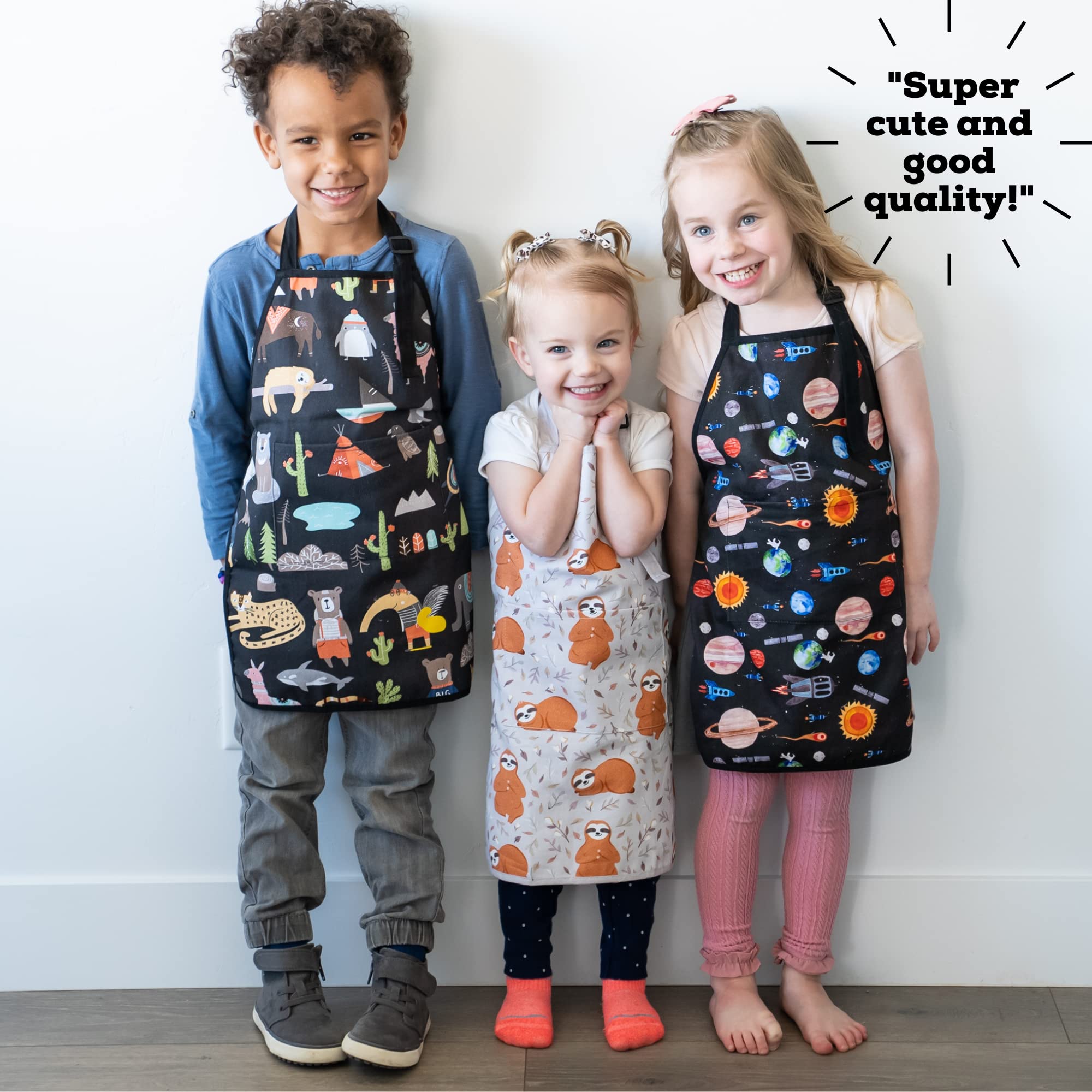 Kids Aprons for Girls and Boys, Toddler Apron with Pocket for Painting, Cooking, Baking, Gardening and Crafts