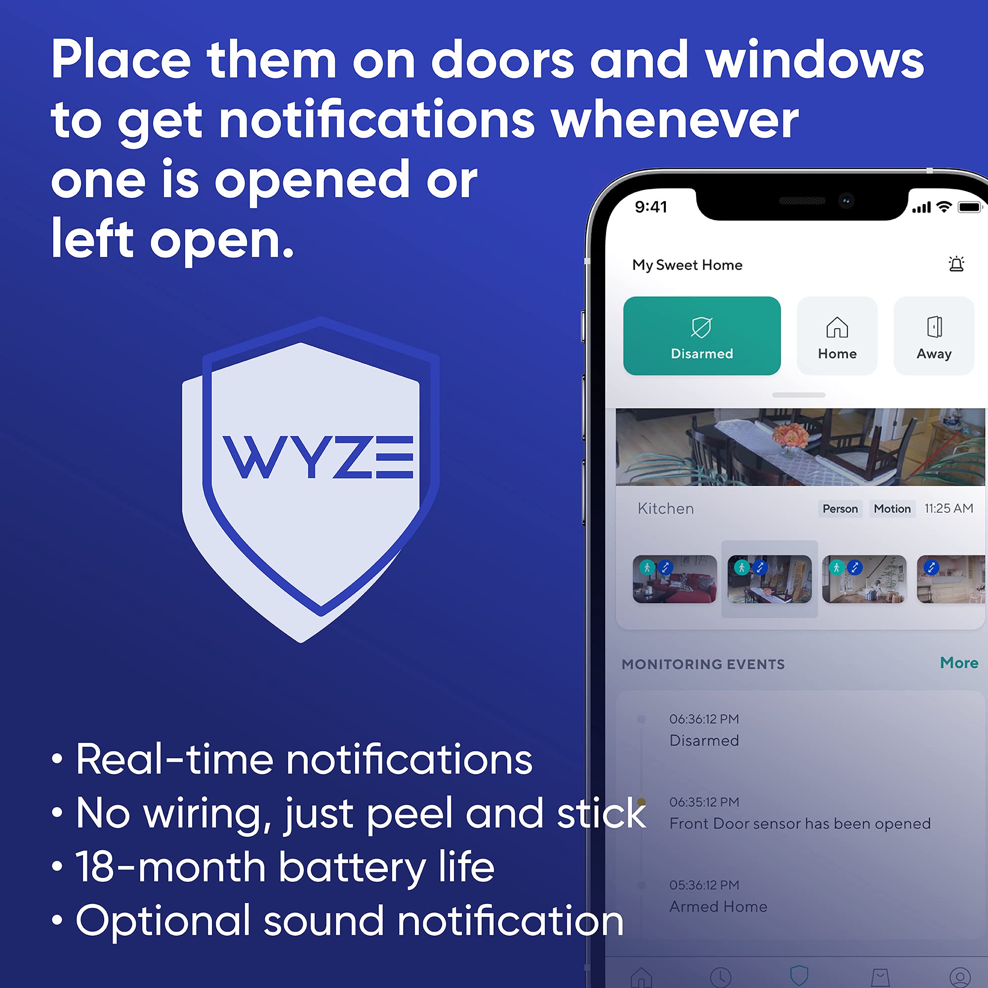 WYZE Home Security System Entry Sensor - Window and Door Entry Protection (3-Pack)