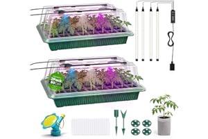 MQHUAYU 80 Cell Seed Starter Tray with Grow Light, 2 Pack Smart Timer Seed Starter Kit with Humidtiy Dome, 100pcs Nursery Nag，2in 1 Bottle Cap Sprinkler，Plant Seed Germination Kit for Seeds Growing Starting