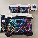 A Nice Night Boys Queen Size 5-Piece Game Console Comforter Set, for Kids Teen 3D Colorful Background Space Universe Gamepad Gaming Printed Matching Sheet Sets