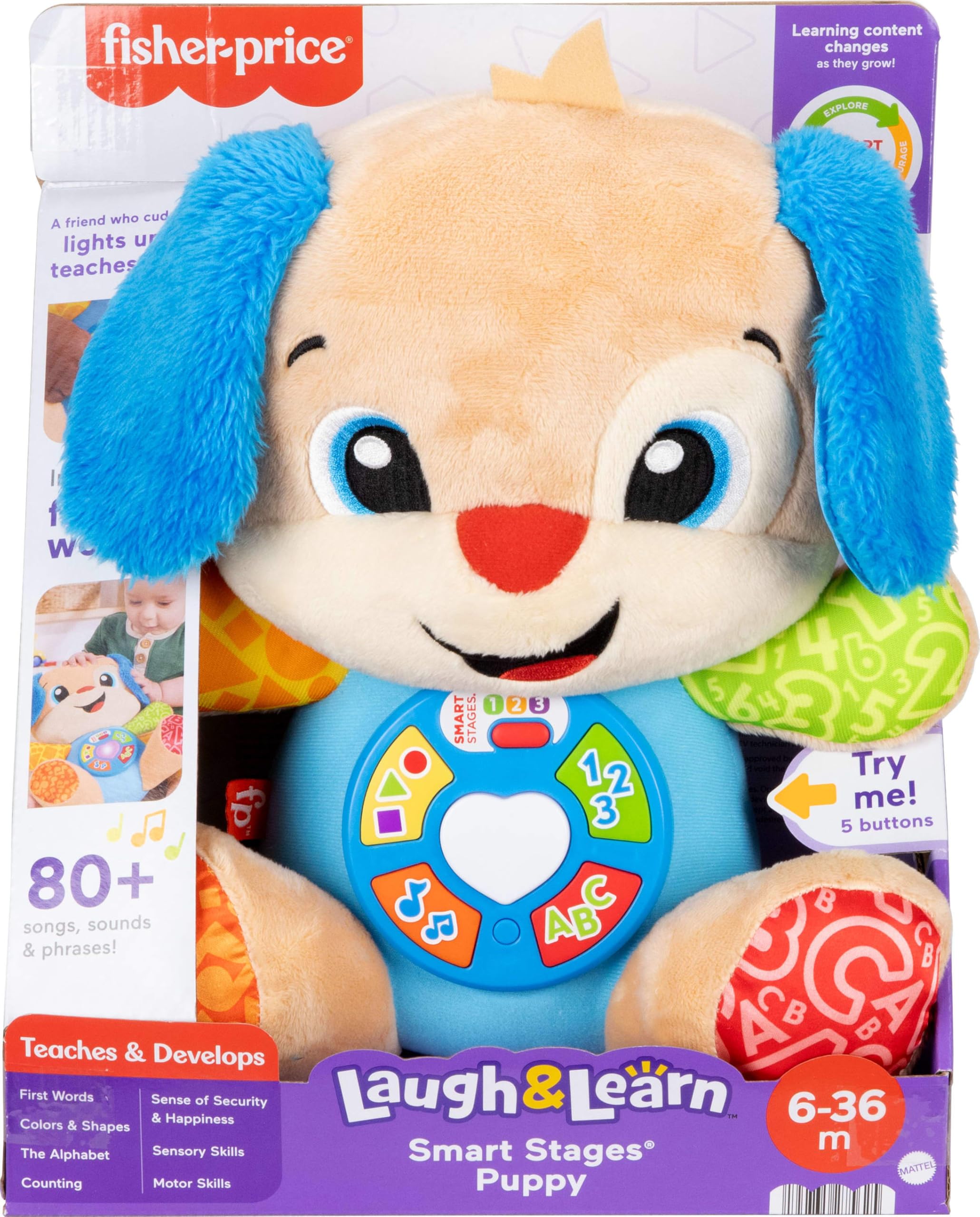 Fisher-Price Baby Toy Laugh & Learn Smart Stages Puppy Musical Plush with Lights & Learning Songs for Infants Ages 6+ Months