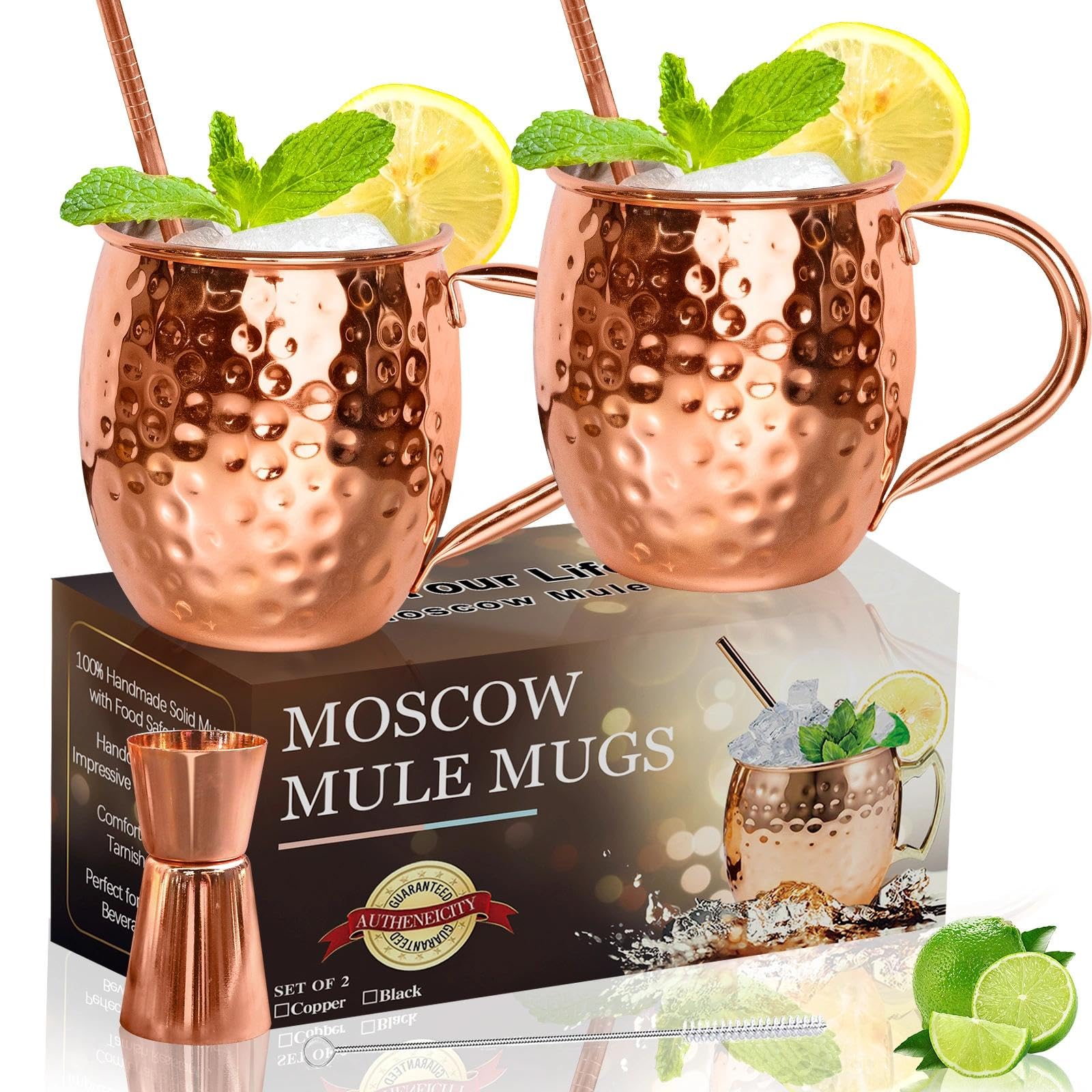 LINALL Moscow Mule Copper Mugs- Set of 2 Copper Plated Stainless Steel Mug 18oz, for Chilled Drinks 2 pcs
