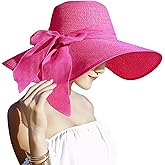 Lanzom Womens 5.7 Inches Big Bowknot Straw Hat Large Floppy Foldable Roll up Beach Cap Sun Hat UPF 50+
