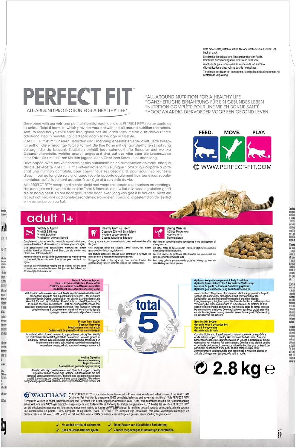 Perfect Fit Adult 1+ - Complete Dry Food for Adult Cats from 1 Year Old, Salmon, 3 Packs of 2.8 kg, red, 2.8 kg (Pack of 3) - Image 3