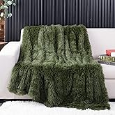 YUSOKI Long Faux Fur Throw Blanket for Sofa Couch,2 Layers,2.1lb,All Ages,Home Decoration, (Olive Green,50" x 60")