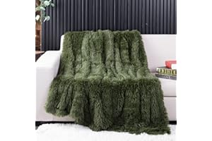 YUSOKI Olive Green Faux Fur Throw Blanket,2 Layers,50" x 60" Cozy Plush Fluffy Blanket Furry Fuzzy Warm Cute Shaggy Blanket for Fall Bed Living Room Décor Baby Women Pet