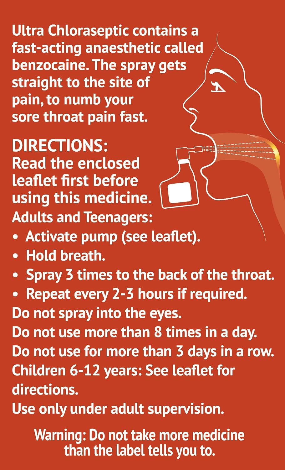 Ultra Chloraseptic Anaesthetic Throat Spray, 15 ml, Honey & Lemon Flavour, Fast Acting Relief for Sore Throat Pain - Image 4