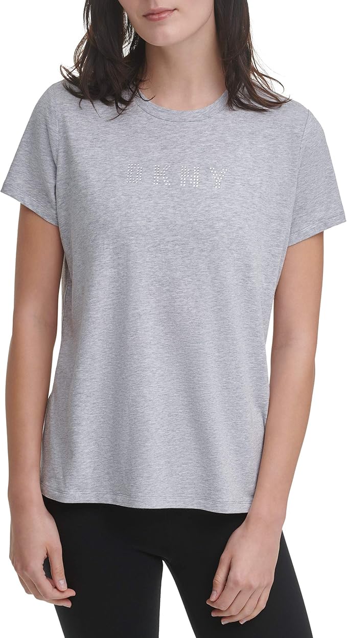 DKNY Women's Rhinestone Logo Tee Shirt Fashion