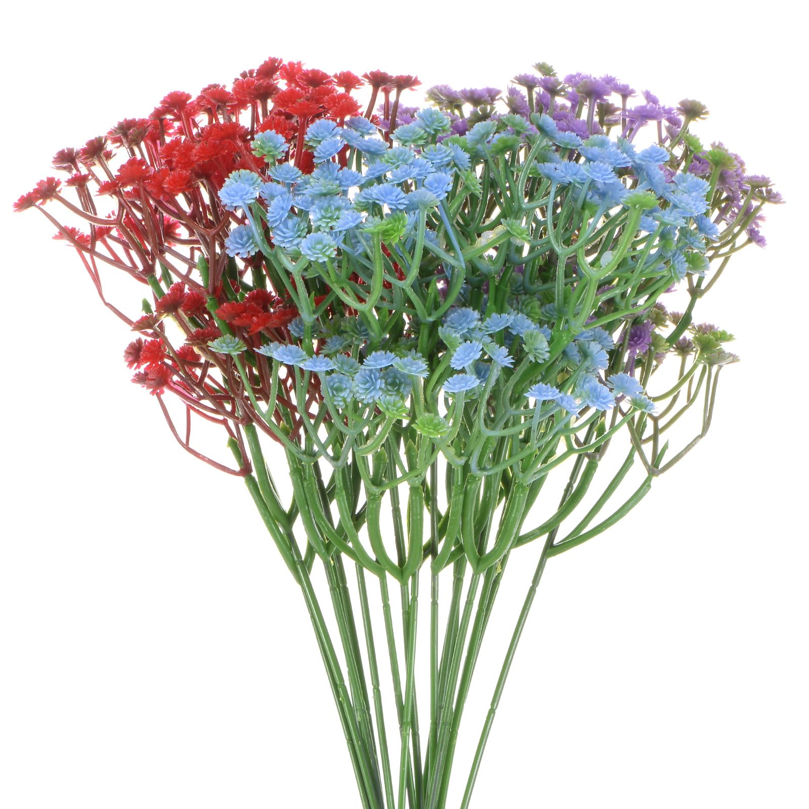 M METERXITY 18-Pack Artificial Baby's Breath, 11.4Inch Faux Gypsophila Plastic Bouquets Real Touch Faux Flowers for Home Decor/Wedding/Christmas/DIY/Party/Home/Garden Office [Purple+Red+Blue]