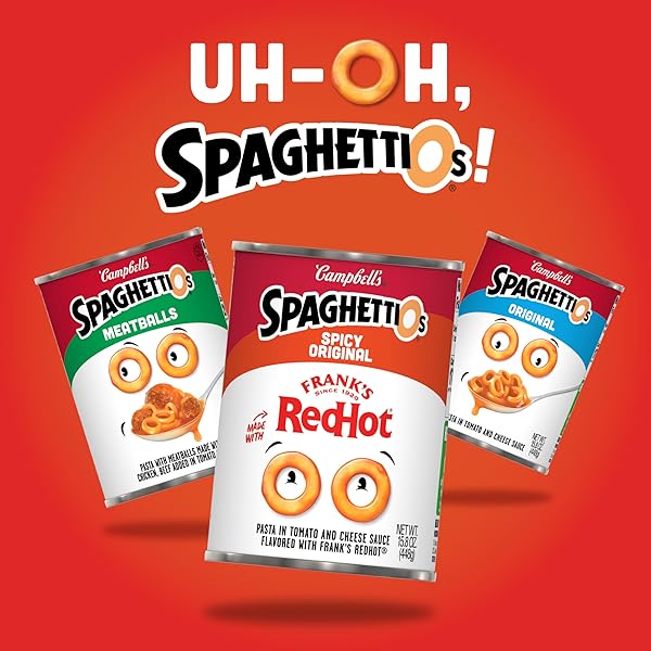SPAGHETTIOS SPICY ORIGINAL MADE WITH FRANK’S REDHOT, CANNED PASTA, 15.8 OZ CAN