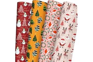GIOLNIAY GIOLAINY Christmas Wrapping Paper for Kids Boys Girls - Holiday Gift Wrap Bundle Contain Pink Santa, Snowman, Christmas Tree, Hat Design - 6 Sheets (29 x 43 inches), Recyclable, High Gloss, Easy to Store
