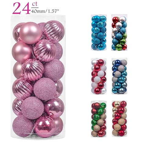 Valery Madelyn Weihnachtskugeln 24 Stücke 4cm Kunststoff Christbaumkugeln Weihnachtsdeko Mit Aufhänger Weihnachtsbaumschmuck Für Weihnachten Rosa