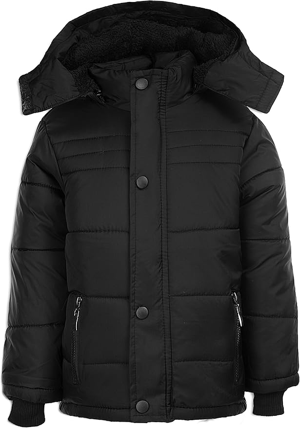 Warme Kinder Jungen Mädchen Jacke Winterjacke Steppjacke gefüttert mit Kapuze (104-110, Schwarz ...