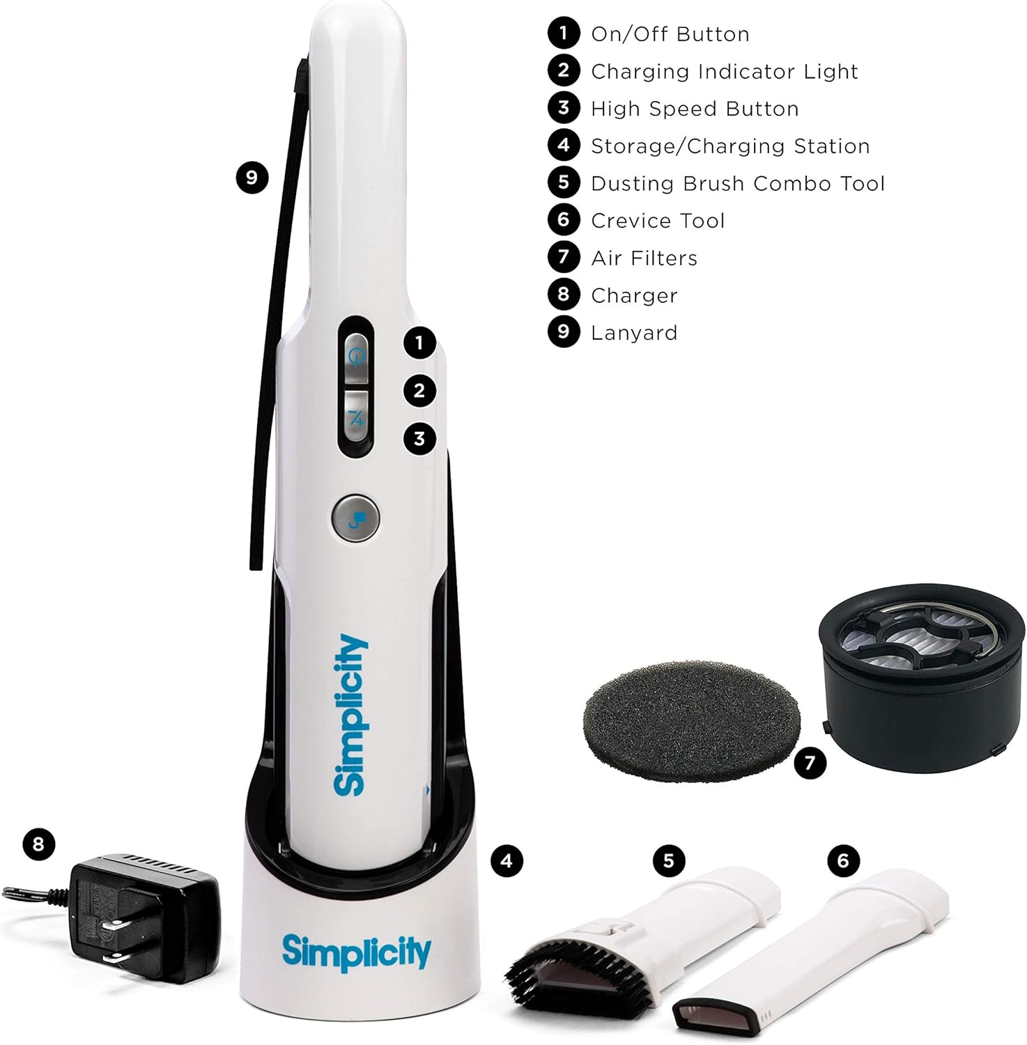 Cordless Handheld Vacuum by Simplicity, S5 Mini Vacuum with Extendable Dust Cup, Desk Vacuum, 2 Speeds -
