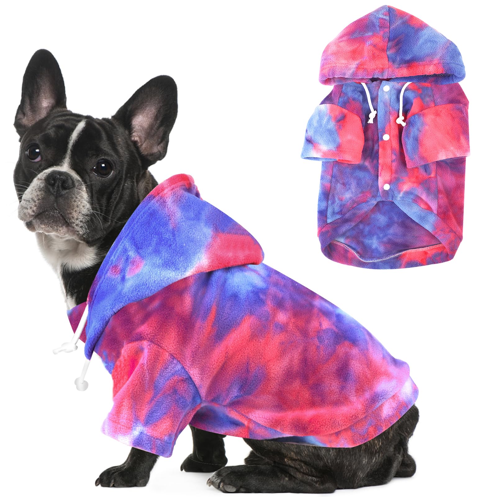 Mklhgty Tie Dye Dog Hoodie, Winter Coat for Small Dogs - Ultra-Soft Adjustable Warm Hood, Breathable Comfort Fabric for Daily Use
