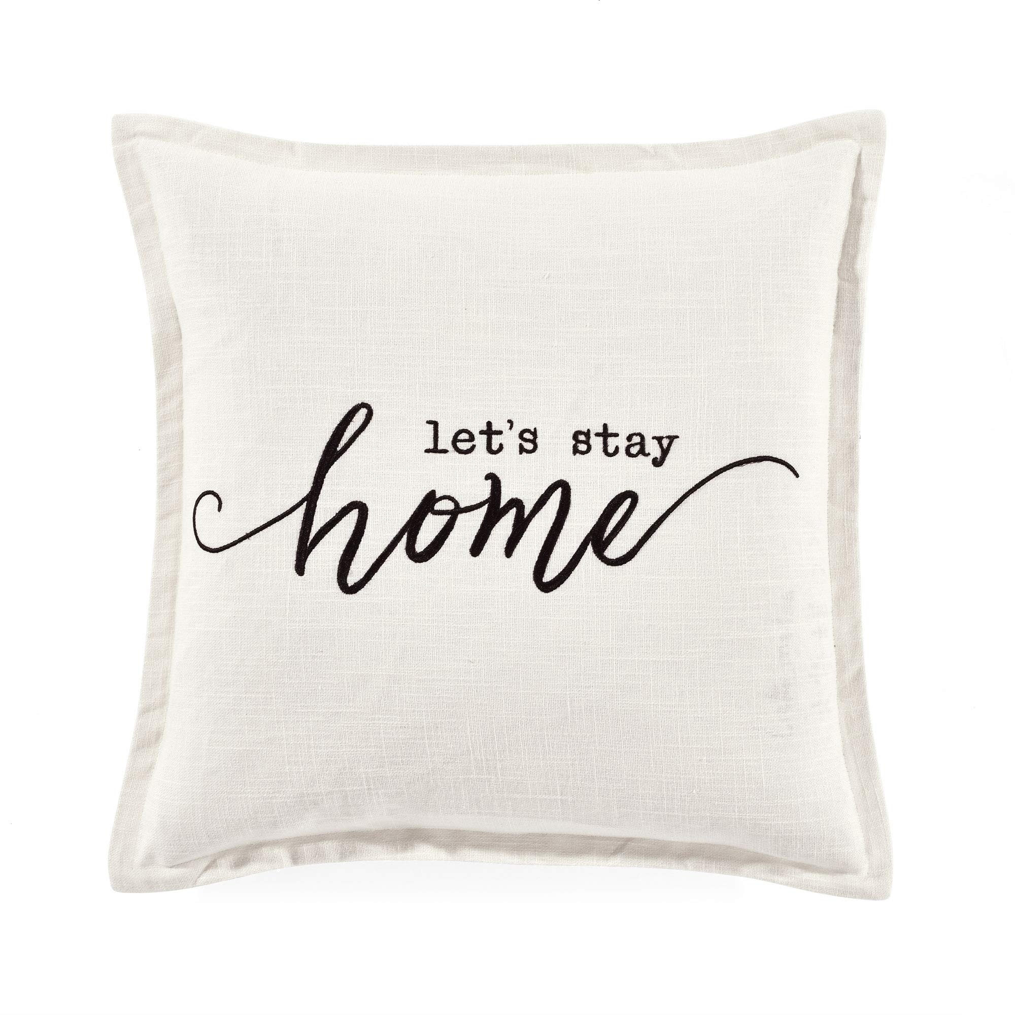 Photo 1 of Lush Decor Let's Stay Home Script Decorative Throw Pillow Cover, 20" W x 20" L, White - Square Pillow Cover - Throw Pillows For Bed, Couch, Or Chair