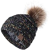 Zando Satin Lined Winter Hats for Women Beanies Women Satin Lined Beanie with Pom Pom Beanie Warm Winter Hat Knit Hats