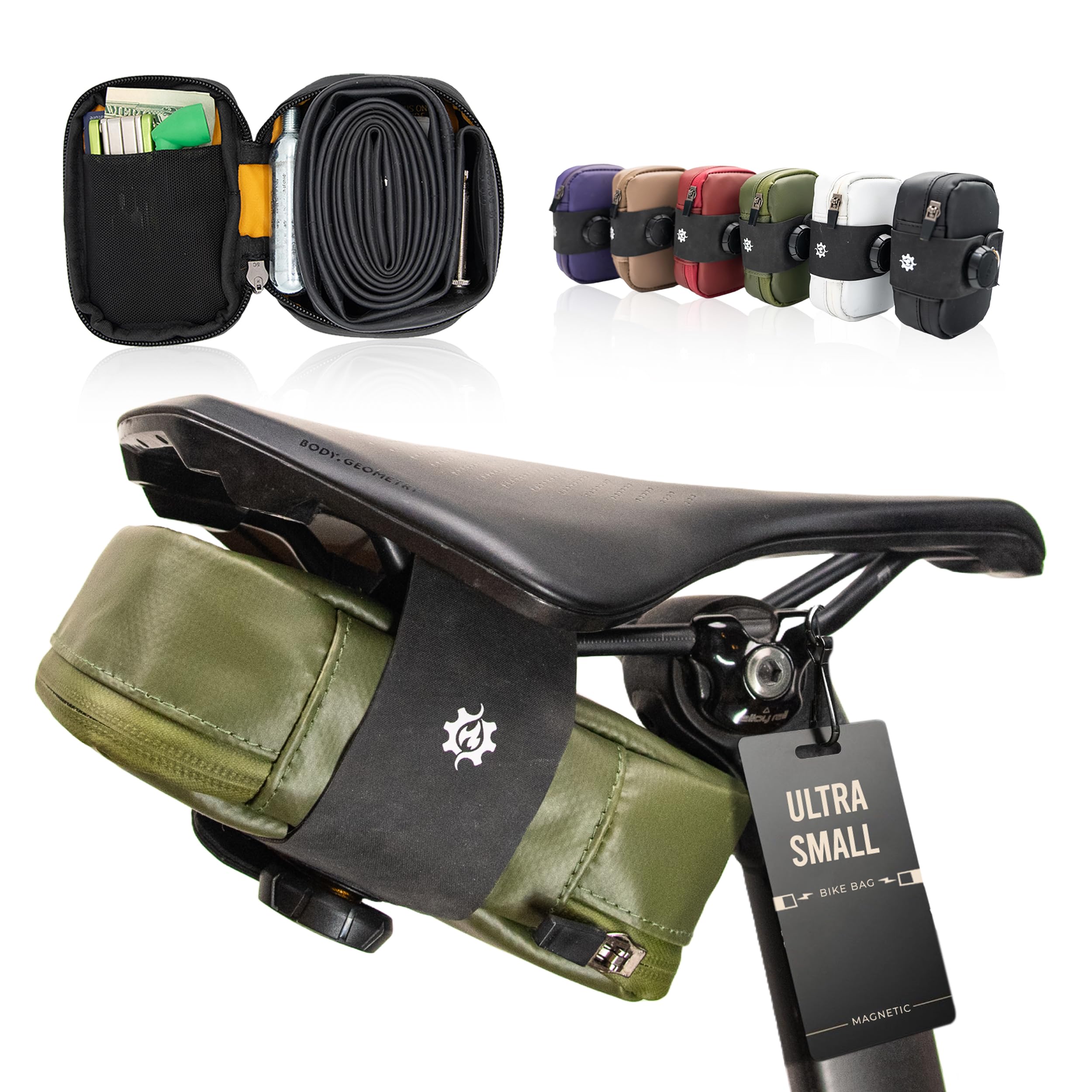 Lumiere & Co. Falcon Magnetic Saddle Bag – 0.37L | 5"x 3"x 1.5" | Sleek Minimalist Design, Fast Magnetic Buckle Attachment | Cycling Bike Bag (Green, Small)