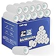 California Basics Self Adhesive Bandage Wrap - Self Adhering Non Woven Cohesive Bandage Rolls - Stretch Wrap - Multi Colored Athletic Tape for Wrist - Waterproof (2 inch- 12 Pack- White)
