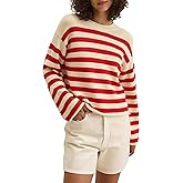 VELVET BY GRAHAM & SPENCER Women's Lex Cotton Cashmere Sweater, Cream/Red