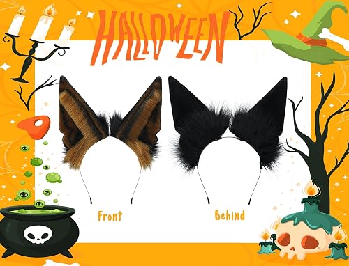 Loiahoer Jackal Ears Headband Hairhoop,Wolf Fox Fur Headwear  display picture 3