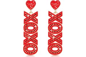 YAHPERN Valentine’s Day Earrings, Beaded Heart Earrings for Women Rhinestone Glitter XOXO LOVE Earrings Valentine’s Day Gifts for Her