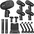 Depusheng 7-Piece Drum Microphone Set with 5 Dynamic Percussion Microphones and 2 Condenser Percussion Microphones Ideal for Instrument Recording and Music Production