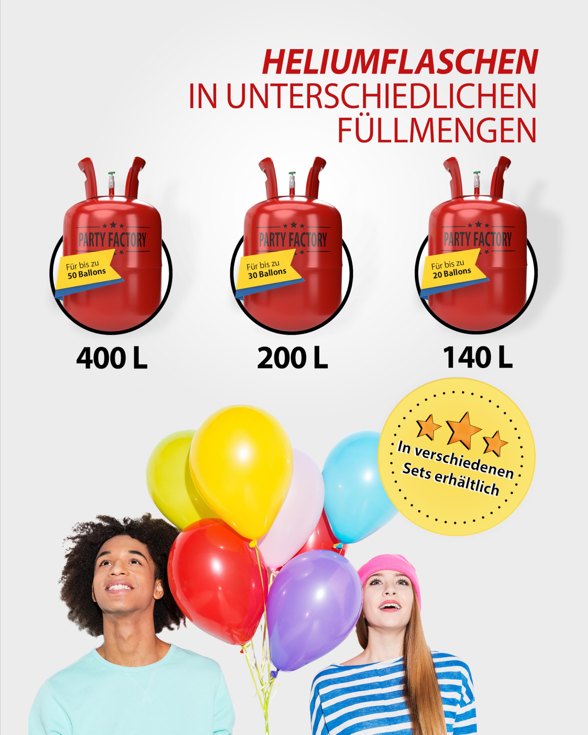 Party Factory – Helium Gasflasche 1x 200L für ca. 30 Luftballons – Partydeko Ballongas Flasche für Latex- & Folienballons – Einwegflaschen mit Knick-Füllventil – Für Partys, Hochzeiten und Geburtstage 5