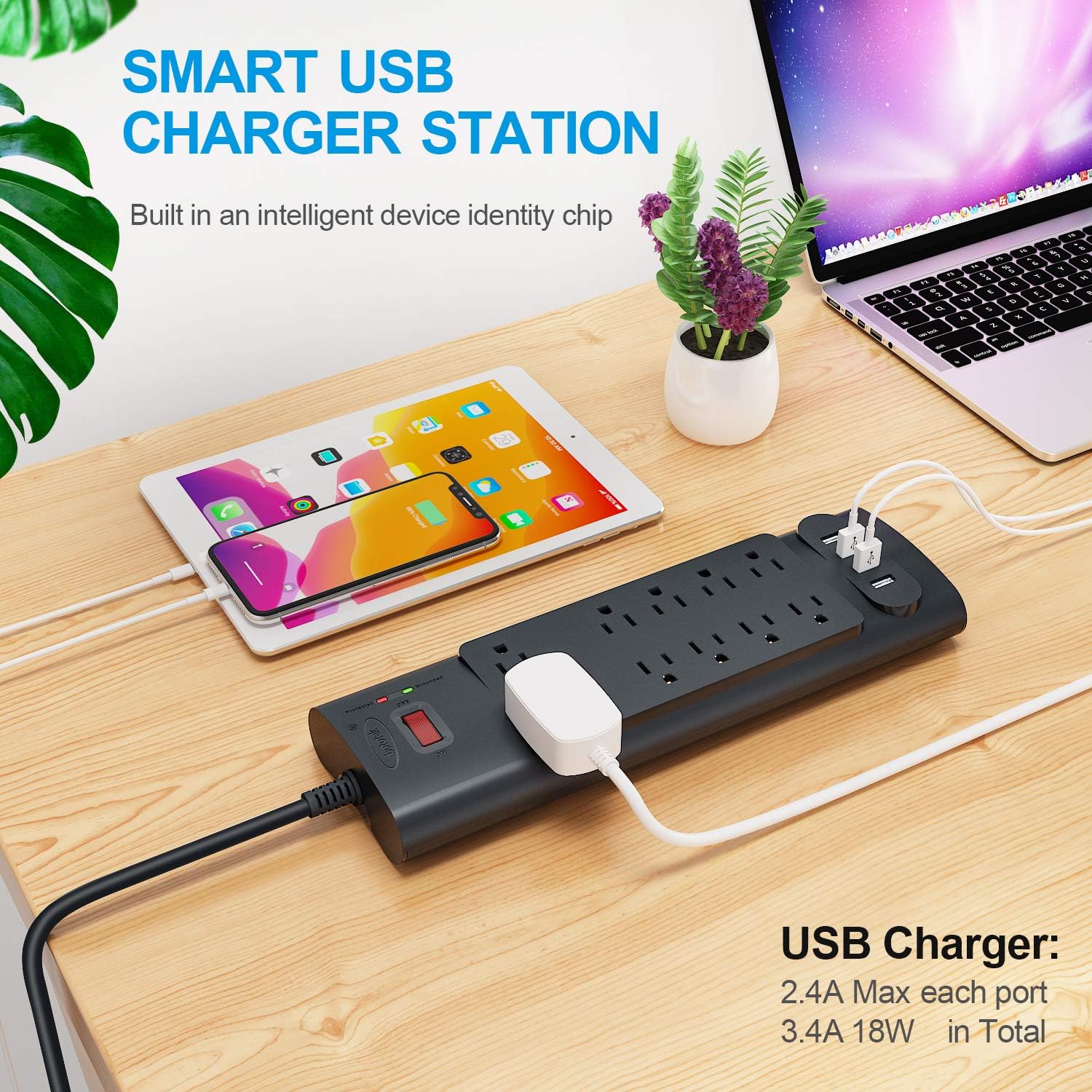 Power Strip, Bototek Surge Protector with 10 AC Outlets and 4 USB Charging Ports,1875W/15A, 2100 Joules, 6 Feet Long Extension Cord for Smartphone Tablets Home,Office, Hotel- Black: Electronics
